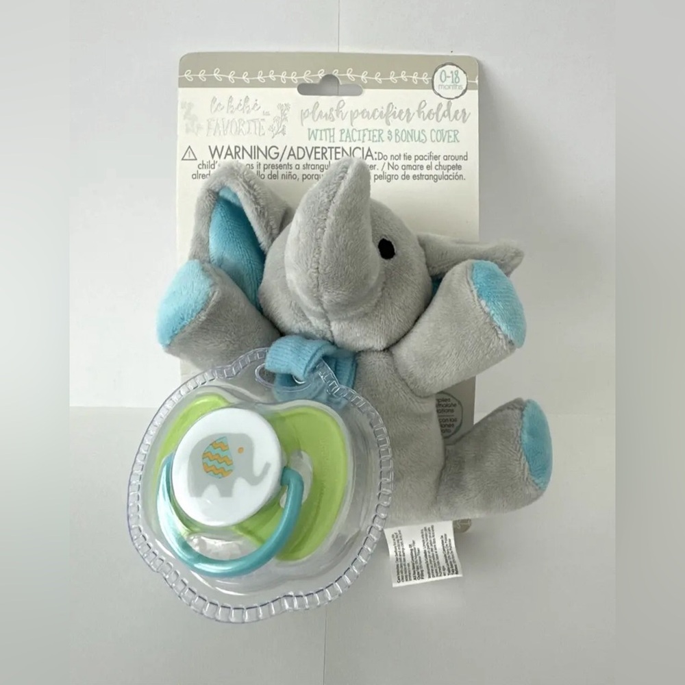 Le Bebe Elephant Plush Pacifier Holder With Pacifier 0-18m